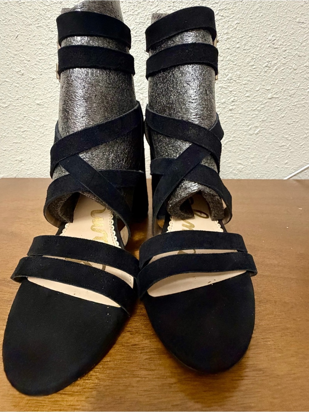 Sam Edelman Black Suede Strappy Ankle-Wrap Heels